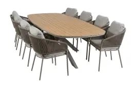 9-delige tuinset | 8 Brindsi tuinstoelen (Latte & Camel) | Tuintafel Cadiz 280x115cm (Camel)