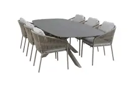 7-delige tuinset | 6 Brindsi tuinstoelen (Camel) | Tuintafel Barletta 240x115cm (Desert Pearl/Camel)