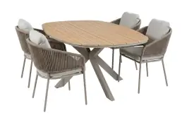 5-delige tuinset | 4 Brindsi tuinstoelen (Latte & Camel) | Tuintafel Cadiz 180x115cm (Camel)