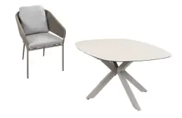 5-delige tuinset | 4 Brindsi tuinstoelen (Latte & Camel) | Tuintafel Malaga 180x115cm (Camel)