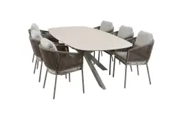 7-delige tuinset | 6 Brindsi tuinstoelen (Latte & Camel) | Tuintafel Malaga 240x115cm (Camel)