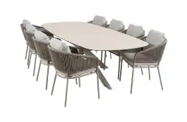 9-delige tuinset | 8 Brindsi tuinstoelen (Latte & Camel) | Tuintafel Malaga 280x115cm (Camel)