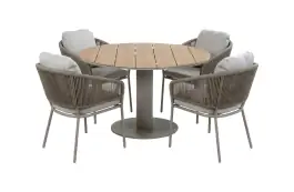 5-delige ronde tuinset | 4 Brindsi tuinstoelen (Latte & Camel) | Tuintafel Tower ø120cm (Camel)