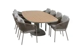 9-delige tuinset | 8 Brindsi tuinstoelen (Latte & Camel) | Tuintafel Tower 260cm (Camel) 