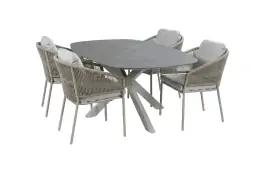 5-delige tuinset | 4 Brindsi tuinstoelen (Camel) | Tuintafel Barletta 180x115cm (Desert Pearl/Camel)