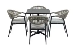 5-Delige tuinset | 4 Tuinstoelen Brugge (Black) | Inklapbare tuintafel Gent 70x70cm (Black)
