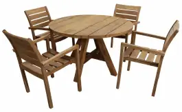 5-delige ronde tuinset | 4 Bulu tuinstoelen | ?120cm Ayra tuintafel | Teak