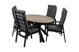 5-Delige tuinset | 4 Berlijn tuinstoelen (Black) | 180cm ovale Cyprus tuintafel (Wood)
