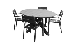 5-delige tuinset | 4 Delia stapelbare tuinstoelen (Black) | 180cm ovale Cyprus tuintafel (Grey)
