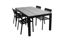 5-delige tuinset | 4 Delia stapelbare tuinstoelen (Black) | 180cm Cyprus tuintafel (Grey)