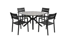5-delige ronde tuinset | 4 Delia stapelbare tuinstoelen (Black) | ⌀ 120cm Cyprus tuintafel (Grey)