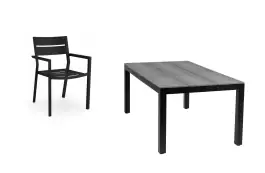 5-delige tuinset | 4 Delia stapelbare tuinstoelen (Black) | 180cm Cyprus tuintafel (Grey)