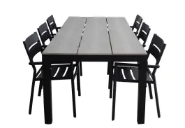 7-delige tuinset | 6 Delia stapelbare tuinstoelen (Black) | 225cm Cyprus tuintafel (Grey)