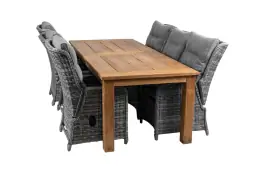 7-delige tuinset | 6 Dublin verstelbare stoelen (AG) | 240cm Ayra tuintafel (Teak)