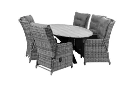 7-delige tuinset | 6 Dublin verstelbare stoelen (AG) | 220cm ovale Cyprus tuintafel (Grey)