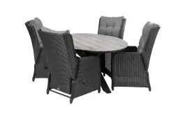 5-delige tuinset | 4 Dublin verstelbare stoelen (BL) | 180cm ovale Cyprus tuintafel (Grey)