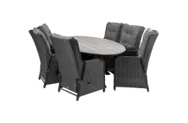 7-delige tuinset | 6 Dublin verstelbare stoelen (BL) | 220cm ovale Cyprus tuintafel (Grey)
