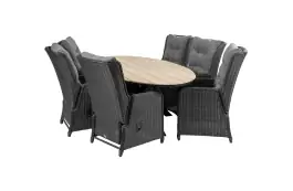 7-delige tuinset | 6 Dublin verstelbare stoelen (BL) | 220cm ovale Cyprus tuintafel (Wood)