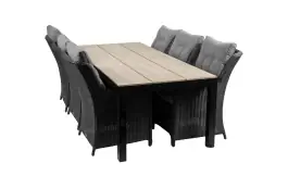 7-delige tuinset | 6 Dublin verstelbare stoelen (BL) | 225cm Cyprus tuintafel (Wood)