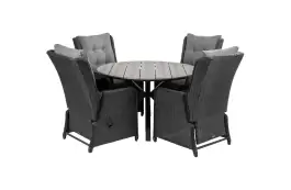 5-delige ronde tuinset | 4 Dublin verstelbare stoelen (BL) | ⌀120cm Cyprus tuintafel (Grey)