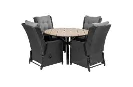 5-delige ronde tuinset | 4 Dublin verstelbare stoelen (BL) | ⌀120cm Cyprus tuintafel (Wood)