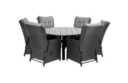 7-delige ronde tuinset | 6 Dublin verstelbare stoelen (BL) | ⌀150cm Cyprus tuintafel (Grey)
