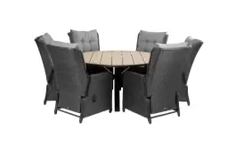 7-delige ronde tuinset | 6 Dublin verstelbare stoelen (BL) | ⌀150cm Cyprus tuintafel (Wood)