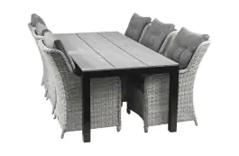 7-delige tuinset | 6 Dublin tuinstoelen (MG) | 225cm Cyprus tuintafel (Grey)
