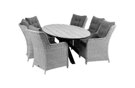 7-delige tuinset | 6 Dublin tuinstoelen (MG) | 220cm ovale Cyprus tuintafel (Grey)