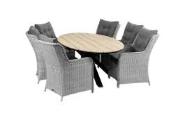 7-delige tuinset | 6 Dublin tuinstoelen (MG) | 220cm ovale Cyprus tuintafel (Wood)