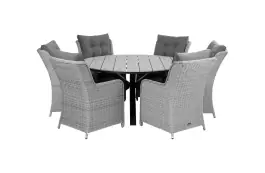 7-delige ronde tuinset | 6 Dublin tuinstoelen (MG) | ⌀150cm Cyprus tuintafel (Grey)
