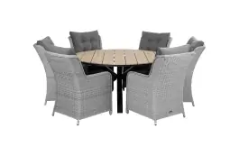 7-delige ronde tuinset | 6 Dublin tuinstoelen (MG) | ⌀150cm Cyprus tuintafel (Wood)