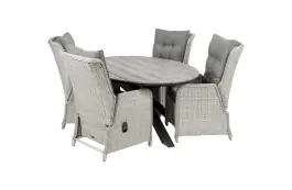 5-delige tuinset | 4 Dublin verstelbare stoelen (MG) | 180cm ovale Cyprus tuintafel (Grey)