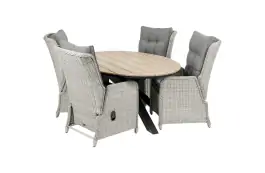 5-delige tuinset | 4 Dublin verstelbare stoelen (MG) | 180cm ovale Cyprus tuintafel (Wood)