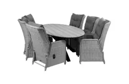 7-delige tuinset | 6 Dublin verstelbare stoelen (MG) | 220cm ovale Cyprus tuintafel (Grey)
