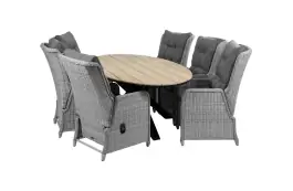 7-delige tuinset | 6 Dublin verstelbare stoelen (MG) | 220cm ovale Cyprus tuintafel (Wood)