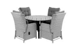5-delige ronde tuinset | 4 Dublin verstelbare stoelen (MG) | ⌀120cm Cyprus tuintafel (Grey)