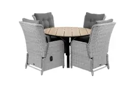 5-delige ronde tuinset | 4 Dublin verstelbare stoelen (MG) | ⌀120cm Cyprus tuintafel (Wood)