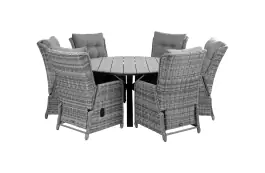 7-delige ronde tuinset | 6 Dublin verstelbare stoelen (AG) | ⌀150cm Cyprus tuintafel (Grey)