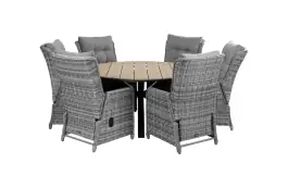 7-delige ronde tuinset | 6 Dublin verstelbare stoelen (AG) | ⌀150cm Cyprus tuintafel (Wood)