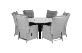 7-delige ronde tuinset | 6 Dublin verstelbare stoelen (MG) | ⌀150cm Cyprus tuintafel (Grey)
