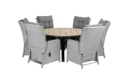 7-delige ronde tuinset | 6 Dublin verstelbare stoelen (MG) | ⌀150cm Cyprus tuintafel (Wood)