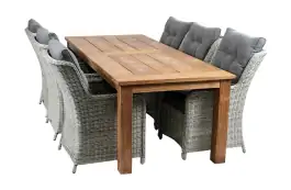 7-delige tuinset | 6 Dublin tuinstoelen (MG) | 240cm Ayra tuintafel (Teak)
