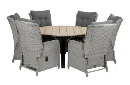 7-delige ronde tuinset | 6 Dublin verstelbare stoelen (MG) | ⌀150cm Cyprus tuintafel (Wood)