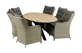 7-delige tuinset | 6 Dublin tuinstoelen (MG) | 220cm ovale Cyprus tuintafel (Wood)