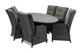 7-delige tuinset | 6 Dublin verstelbare stoelen (BL) | 220cm ovale Cyprus tuintafel (Grey)