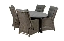 5-delige tuinset | 4 Dublin verstelbare stoelen (SW) | 180cm ovale Cyprus tuintafel (Grey)