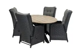 5-delige tuinset | 4 Dublin verstelbare stoelen (BL) | 180cm ovale Cyprus tuintafel (Wood)