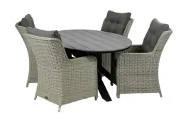 5-delige tuinset | 4 Dublin tuinstoelen (MG) | 180cm ovale Cyprus tuintafel (Grey)