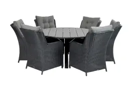 7-delige ronde tuinset | 6 Dublin tuinstoelen (BL) | ⌀150cm Cyprus tuintafel (Grey)